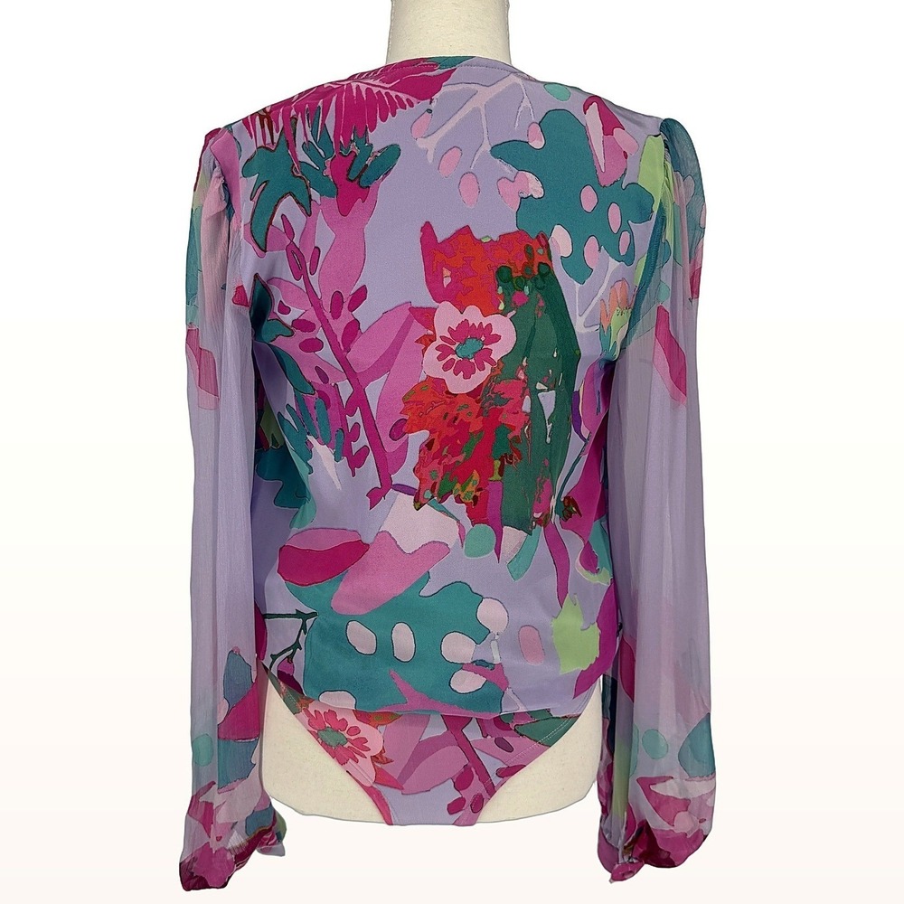 Rococo Sand Bodysuit XS Sheer Floral Deep V Boho Festival Resortwear Colorful - Picture 6 of 16